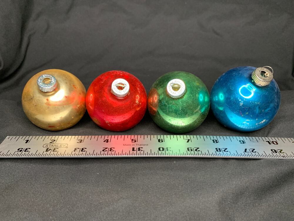 Vintage Shiny Brite Glass Christmas Ornaments Lot 4 Red Green Blue Gold USA
